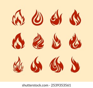 Llamas de fuego, conjunto de iconos vectoriales Llamas de fuego y conjunto de iconos de contorno. Hoguera de contorno, Elementos flameantes lineales. Dibujado a mano monocromo diferente Ilustración vectorial de llama de fuego. Vector conjunto de llama de fuego aislado