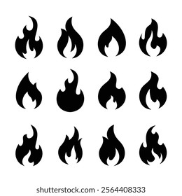 Fire flames, set vector icons, fire flames isolated on white background.