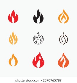 Fire flames, set vector icons Fire and flames outline