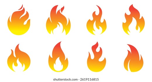 Fire flames, set vector icons