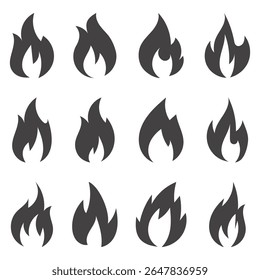 Incêndio de chamas, definir ícones vetoriais isolados no fundo branco