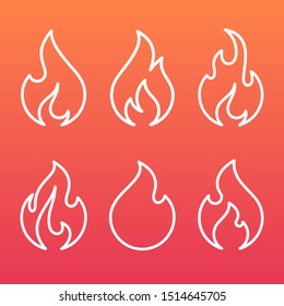 Fire flames, set of vector line icons.