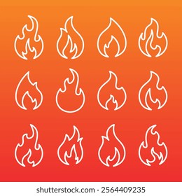 Fire flames, set of vector line icons. fire flames vector line icons.