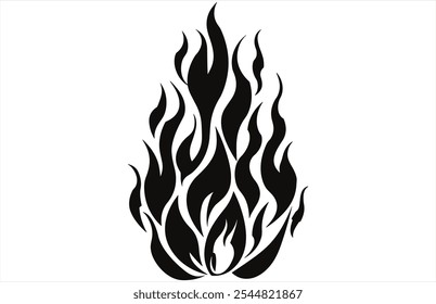 Fire Flames Silhouette - Bold Flame Vector Outline for Designs.