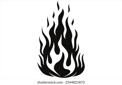 Fire Flames Silhouette - Bold Flame Vector Outline for Designs.