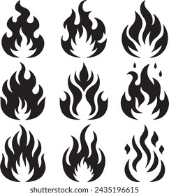 Fire flames silhouette isolated on a white background.