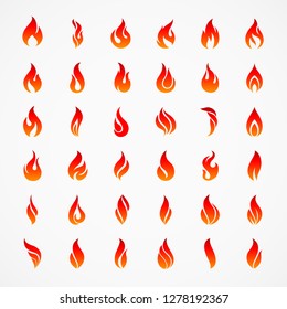 Fire Flames Silhouettes. Different Fire Icons in Flat Style for Design Template