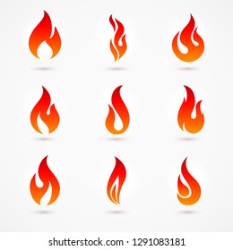 Fire Flames Silhouettes. Different Fire Icons with Shadow Effect for Game Design