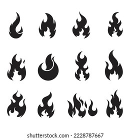 fire flames silhouettes vector design collection isolated white background