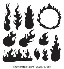 fire flames silhouettes vector illustration in set