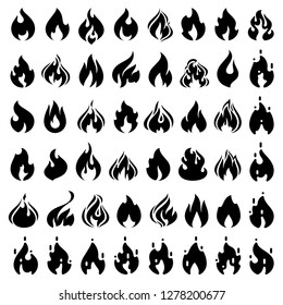 Fire flames simplicity style, trendy black vector set icons