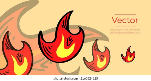 Fire flames sketch vector illustration. Forest fires, hot summer dry season warning hand drawn background. Burning campfire media banner