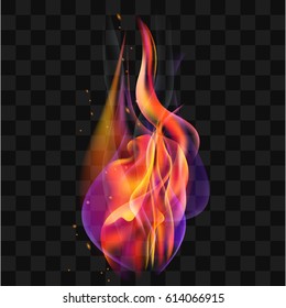 Fire flames with smoke sparks on transparent background