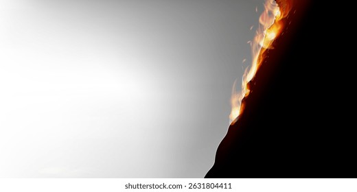 Incêndio chamas e faíscas queimando papel branco em um fundo preto. Línguas das chamas, elementos realistas de queima de chamas, efeito de ignição