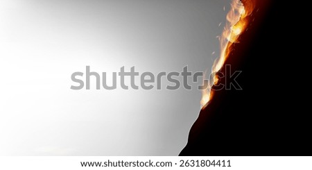 Fire flames and sparks burning white papper on a black background. Tongues of flames, realistic fire flame burning elements, ignition effect