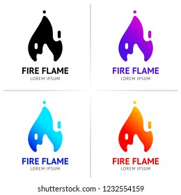 Fire flames with sparks, colored vector set