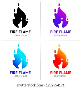 Fire flames with sparks, colored vector set