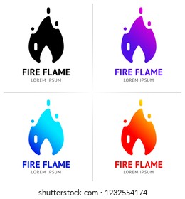 Fire flames with sparks, colored vector set