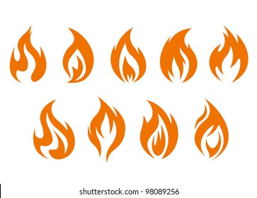 Fire flames symbols isolated on white background. Vector illustration