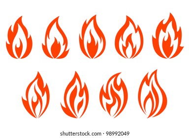 Fire flames symbols isolated on white background. Vector illustration