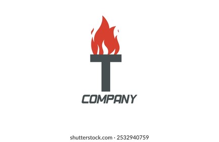 fire flames T red letter alphabet logo icon design with LIGHT BLACK color for business and company