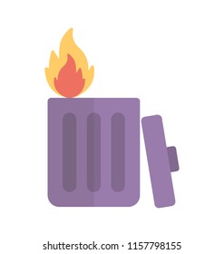 
Fire flames in trash can showing garbage burning
