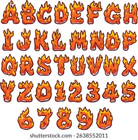Fire Flames typography font lettering ABC cartoon vector text