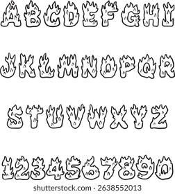 Fire Flames typography font lettering ABC cartoon vector text