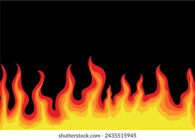 Fire flames various shapes flat line on black background. Fire icons, flammable symbols ideas. Red fiery flames, hot blaze, fireball power light, flame bonfire energy, wildfire, burning fire ignition