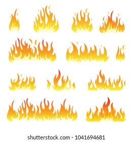 Fire flames vector design set isolated on white