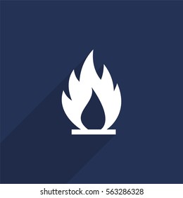 Fire flames vector icon with long shadow isolated on  blue