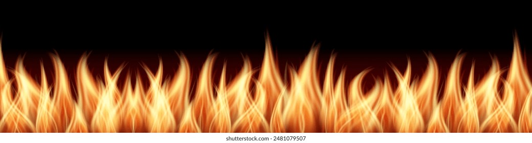 Fire Flames. Vector Illustration Isolated on Black Background. 