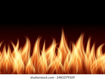 Fire Flames. Vector Illustration Isolated on Black Background. 