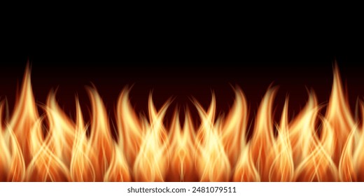 Fire Flames. Vector Illustration Isolated on Black Background. 