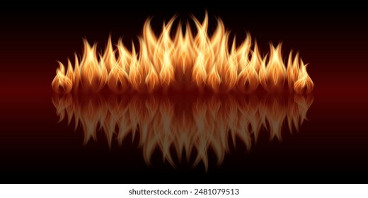 Fire Flames. Vector Illustration Isolated on Black Background. 