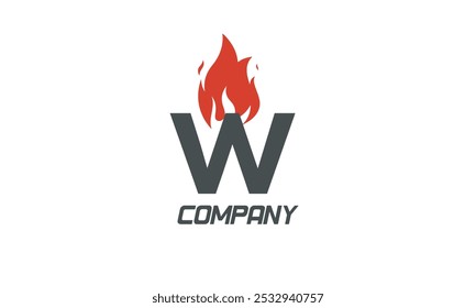 fire flames W red letter alphabet logo icon design with LIGHT BLACK color for business and company