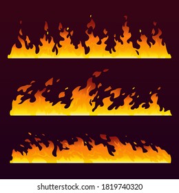 Fire Flames Wall With Burning Trail, Fireball Pattern, Vector Cartoon Background. Hot Blaze Of Sizzling Wild Fire With Smoke, Abstract Isolated Set Of Blast Explosion, Campfire Or Forest Fiery