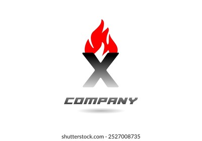 llamas de fuego X diseño de icono de logotipo de alfabeto de letra roja con color degradado negro para empresas y empresas