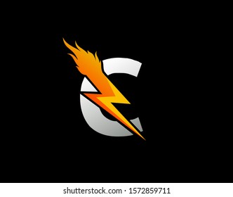 Fire Flash C Letter Logo Icon, Electrical Bolt With Initial C Logo Design.