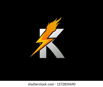 Fire Flash K Letter Logo Icon, Electrical Bolt With Initial K Logo Design.