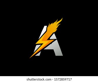 Fire Flash A Letter Logo Icon, Electrical Bolt With Initial A Logo Design.