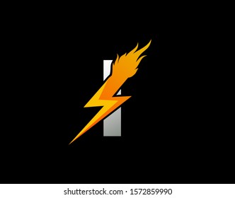 Fire Flash I Letter Logo Icon, Electrical Bolt With Initial I Letter Logo Design.