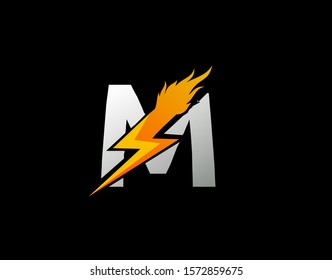 Fire Flash M Letter Logo Icon, Electrical Bolt With Initial M Logo Design.