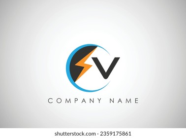 Fire Flash V Letter Logo Icon  and bold logo design of lighting  