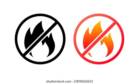 Fire. Flat, colored, fire is prohibited. Vector icons.