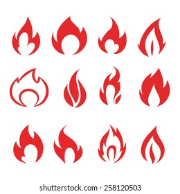 Fire flat icons set isolated on white background. Vector illustration
