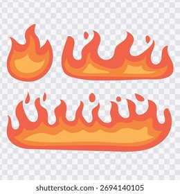 Colección de ilustración plana de fuego. Conjunto de Elementos de llama simple y calor caliente.
