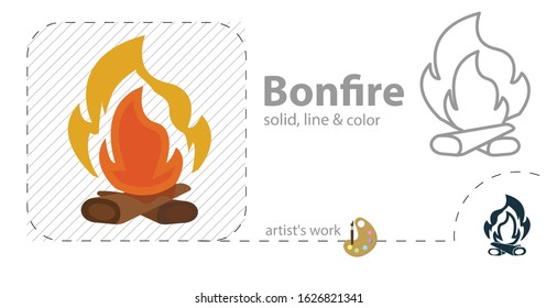 fire flat, solid, line icon