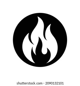 Fire. Flat white symbol in the black circle. Vector illustration icon