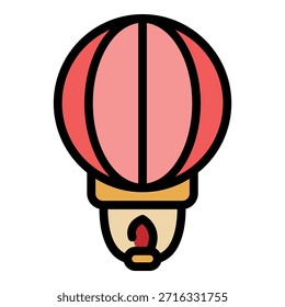 Leuchtendes Laternensymbol für Feuer. Umriss Feuer schwebende Laterne, Vektorsymbol, Farbe, flach, einzeln